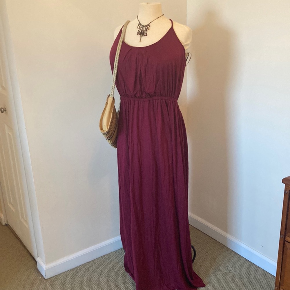 Adjustable halter maxi dress burgundy maternity